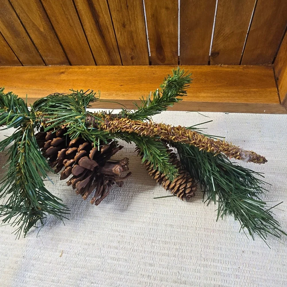 Rustic Artificial Pine Needle Garland with Large Pine Cones 19 Inch Green Brown